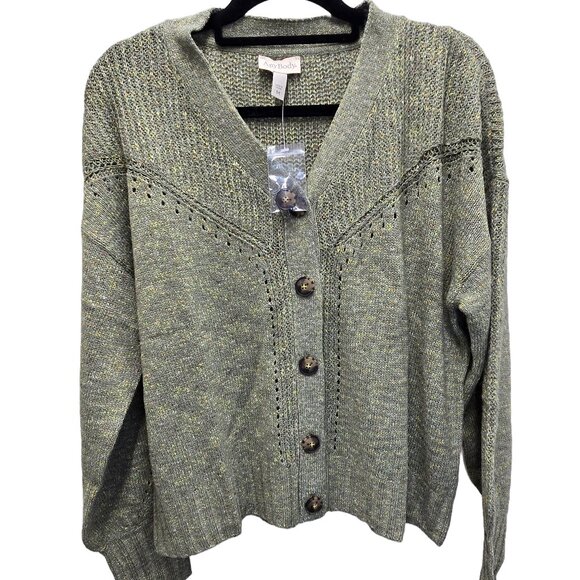 AnyBody Sweaters - NEW AnyBody Novelty Stitch Button Front Cardigan Sweater Dusty Green Medium $60